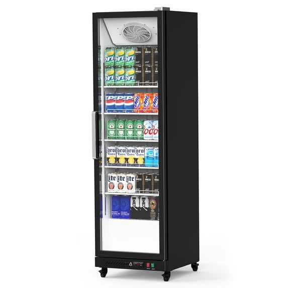 Aoile Commercial Display Refrigerator 12.4 Cu.Ft, Glass Door Upright Merchandiser Beverage Cooler with Wheels & LED Lighting