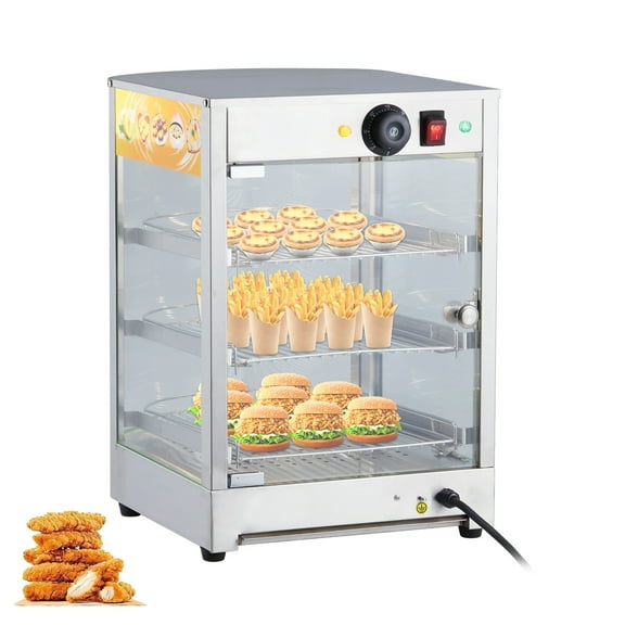 Aoile Commercial Food Warmer Display Case, 3-Tier Electric Countertop Pizza Pastry Warmer with LED Lighting & Temp Knob