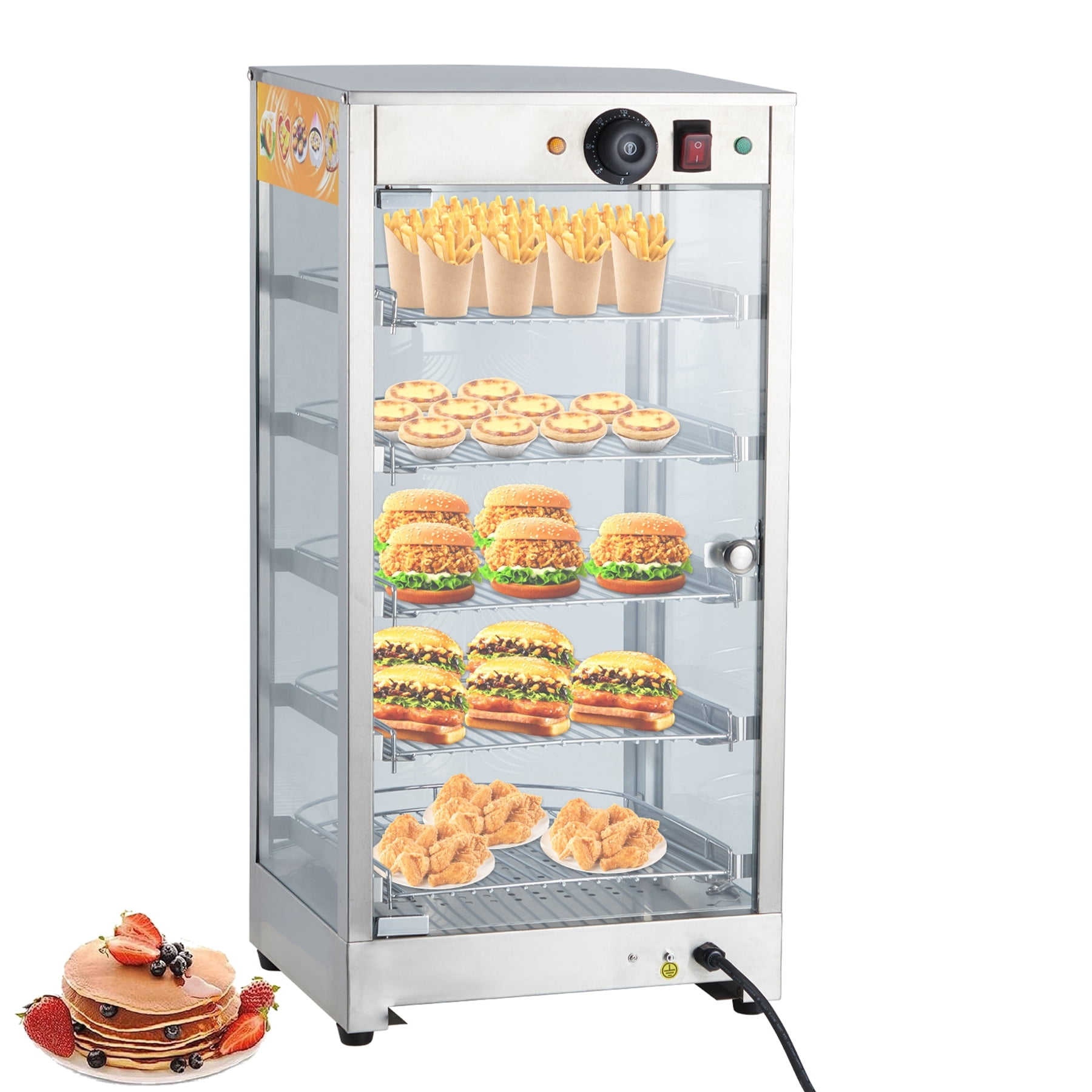 Aoile Commercial Food Warmer Display Case, 5-Tier Electric Countertop Pizza Pastry Warmer with LED Lighting & Temp Knob