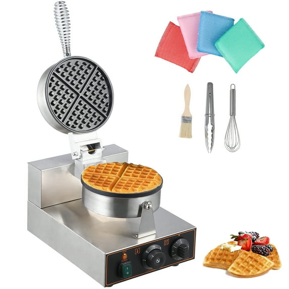 Aoile Commercial Round Waffle Maker Machine, 1200W Electric Non-Stick Waffle Iron with Temperature and Time Control