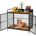 thumbnail image 1 of Aoile Dog Crates for Medium Dogs, Heavy Duty Dog Crate with Adjustable Height Feeder, Dog Cage Furniture with 360Â° Wheels, Rustic Brown, 1 of 8