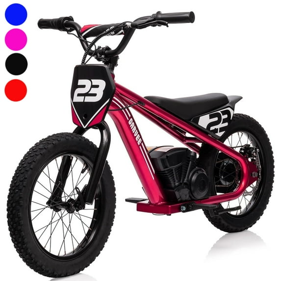 Aoile Electric Dirt Bike for Kids, 24V 5.2Ah Electric Motorcycle with 16" Tires, Electric Balance Bike w/Adjustable Speeds & Detachable Battery, Rose Red
