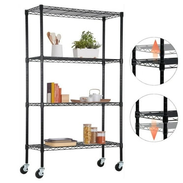 Aoile Garage Shelving with Wheels, 58" Heavy Duty Metal Shelving, Height Adjustable Shelf Storage Cart, Shelving Unit for Kitchen, Pantry, Black