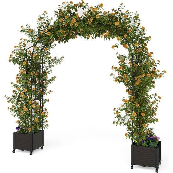 Aoile Garden Arch Trellis, Span 70.87" Metal Arch with Planter Boxs for Wedding Garden Party Plant Support Flower, Black