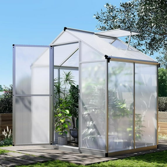 Aoile Green Houses for Outside, 4' x 6.25' Heavy Duty Walk in Greenhouses with Rooftop Vent & Lockable Door for Patio, Backyard, Garden