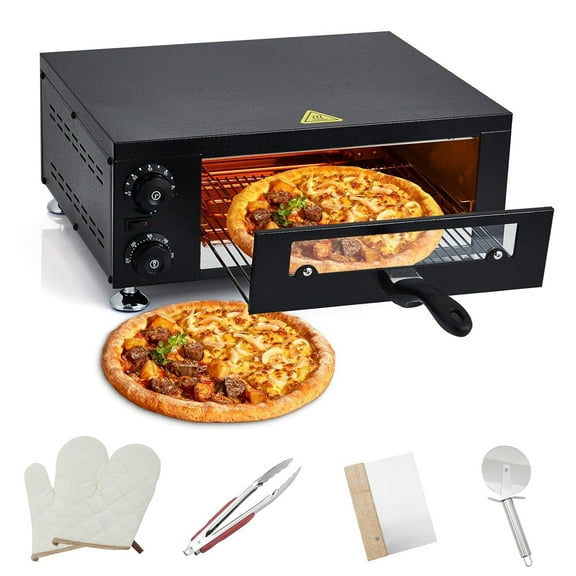 Aoile Indoor Pizza Oven Countertop, 1100W Electric Pizza Oven with Timer & Glass Door for Home and Commercial, Black