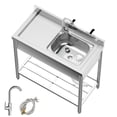 thumbnail image 1 of Aoile Kitchen Sinks with Faucets, 39.3" Free Standing Single Bowl Sink W/Storage Rack for Restaurants, Garages, Laundry, Silver, 1 of 8