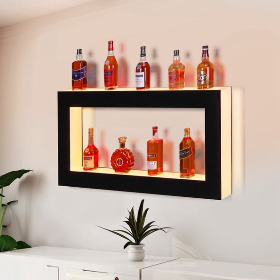 Aoile LED Lighted Liquor Bottle Display Shelf, 48" Acrylic Square Shelf LED Bar Shelves with Remote & APP Control