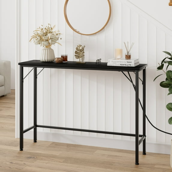 Aoile Narrow Console Table, Sofa Table with Outlets, Behind Couch Table for Living Room, Hallway Table for Entryway (Black)