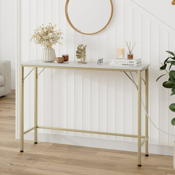 Aoile Narrow Console Table, Sofa Table with Outlets, Behind Couch Table for Living Room, Hallway Table for Entryway (Gold)