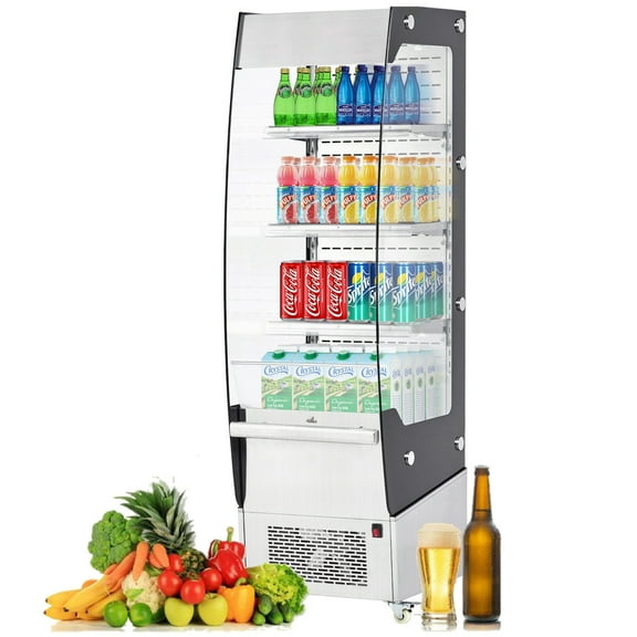Aoile Open Air Commercial Merchandiser Display Refrigerator Upright Beverage Cooler with Caster Wheels, 7.8 Cu.Ft