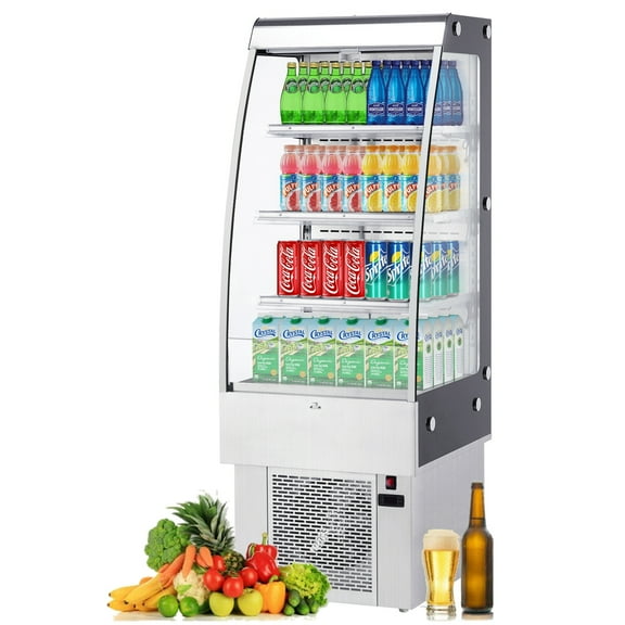 Aoile Open Air Commercial Merchandiser Display Refrigerator Upright Beverage Cooler with Caster Wheels, 8.8 Cu.Ft