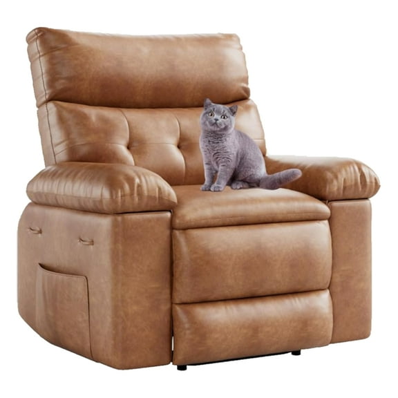 Aoile Oversized Recliner Chair, Large Manual Recliner with Side Pockets for Adults, Retro Brown