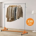 thumbnail image 1 of Aoile Portable Rolling Clothes Rack, 63"D x 24"W x 66"H, Heavy Duty Z Rack Industrial Pipe Clothing Rack with 360°Wheels & Lockable Casters for Living Room, Bedroom, Orange, 1 of 7