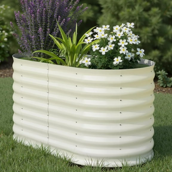 Aoile Raised Garden Bed Outdoor, 2x4x2 Ft Large Metal Planter Box for Vegetables, Fruits, Flower, Beige