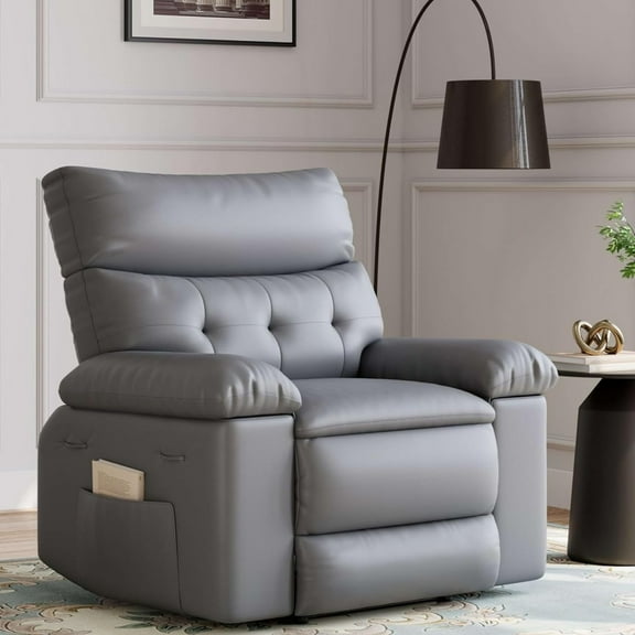 Aoile Recliner Chair with Massage and Heat, Oversized Swivel Rocking Chair W/Side Pocket for Living Rooms, Bedrooms, Nurseries (37.4"W/Gray)
