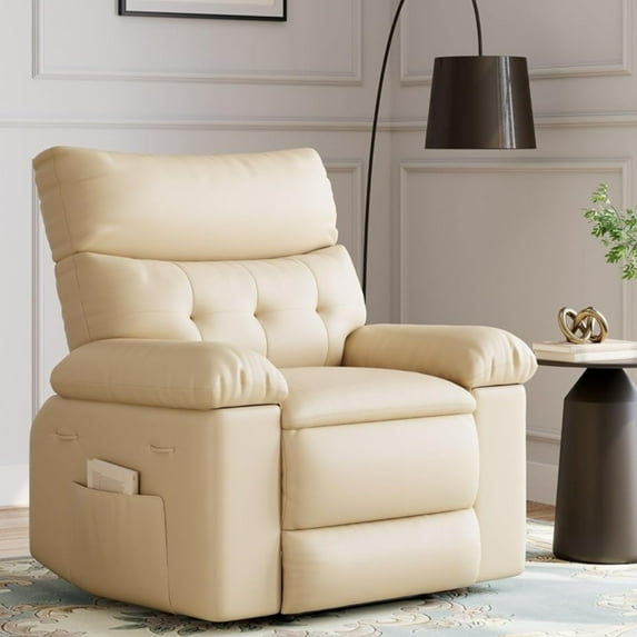 Aoile Recliner Chair with Massage and Heat, Oversized Swivel Rocking Chair W/Side Pocket for Living Rooms, Bedrooms, Nurseries (41.7"W/Beige)