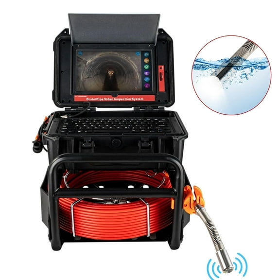 Aoile 165ft Sewer Camera, 10.1" Drain Camera with 12 Adjustable LEDs & DVR, Waterproof IP68, Black