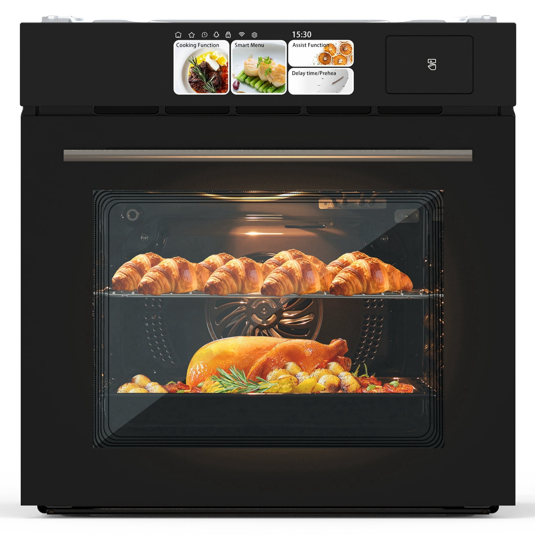 Aoile Single Wall Oven 24" with 2.5 Cu.Ft. Capacity, 3000W Built-in Electric Oven with 4 Cooking Functions & 108 Automatic Recipes