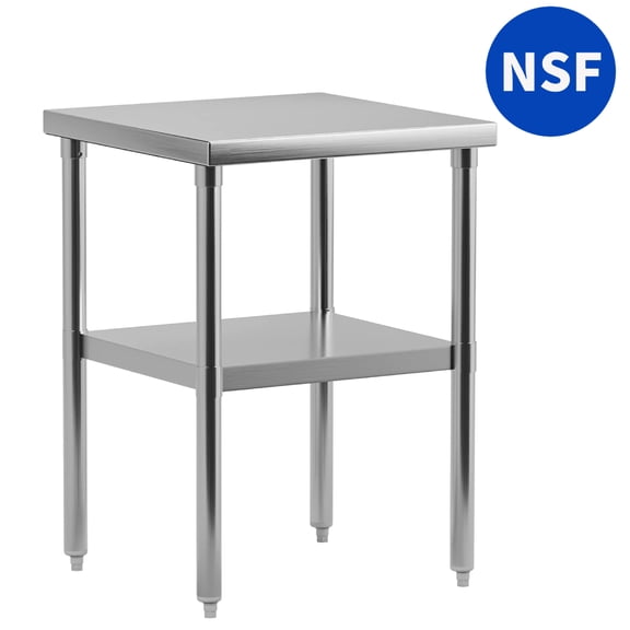 Aoile Stainless Steel Table, 24" x 24" Heavy Duty Commercial Food Prep Worktable with Adjustable Bottom Shelf for Kitchen, Silver