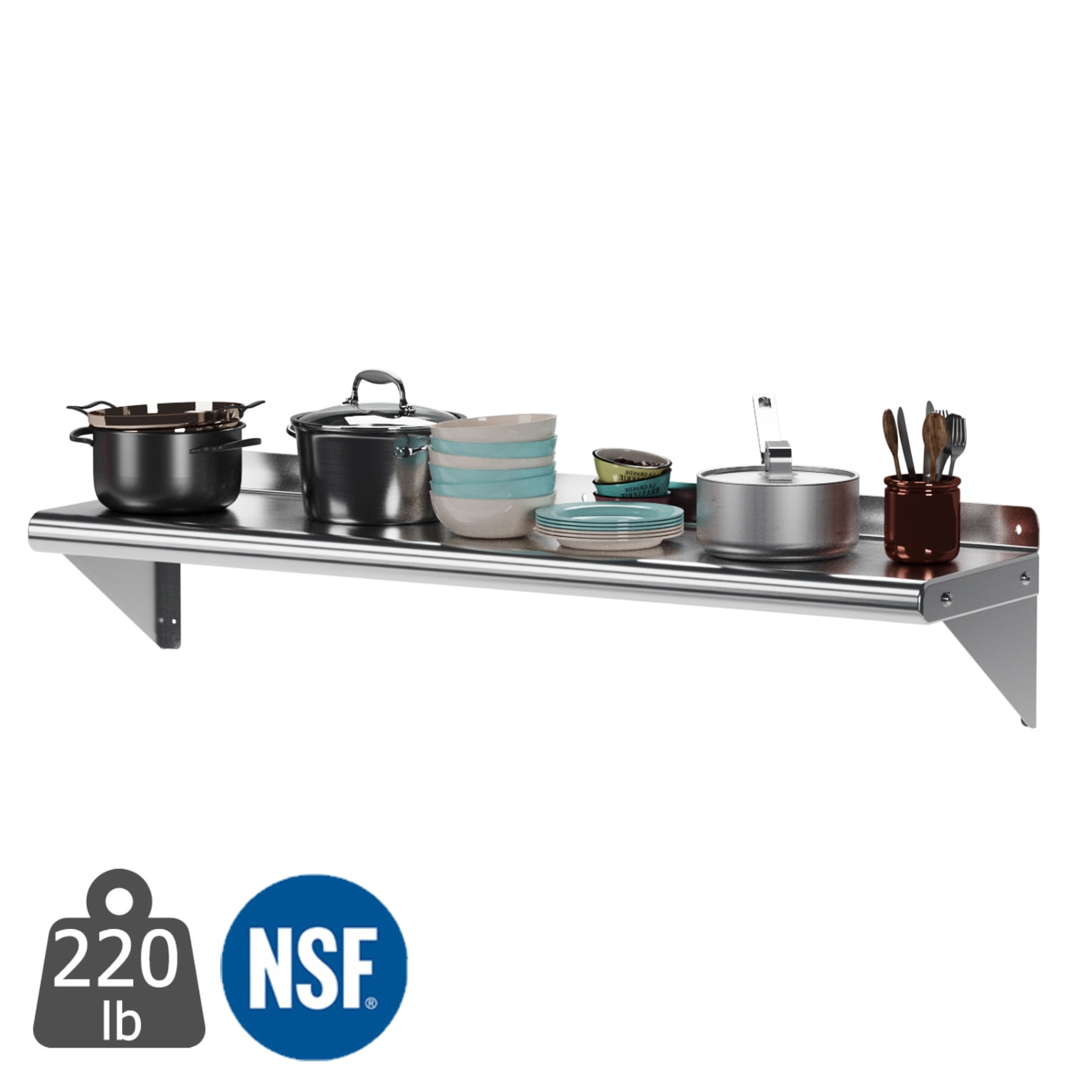 Heavy Duty Stainless Steel Wall-Mounted Kitchen Shelf, 48 x 12 Inch