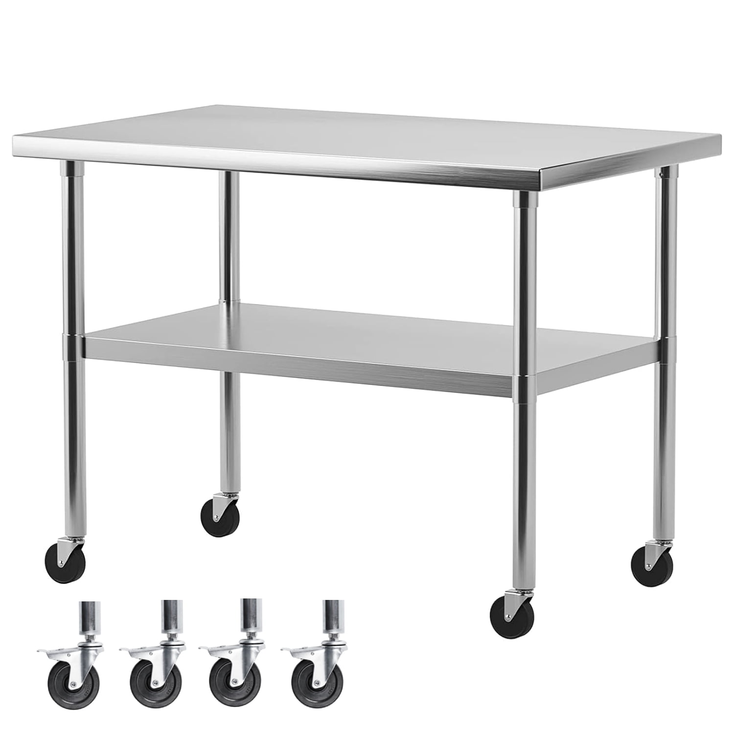 Adjustable Stainless Steel Kitchen Prep Table with Wheels, 24" x 30"