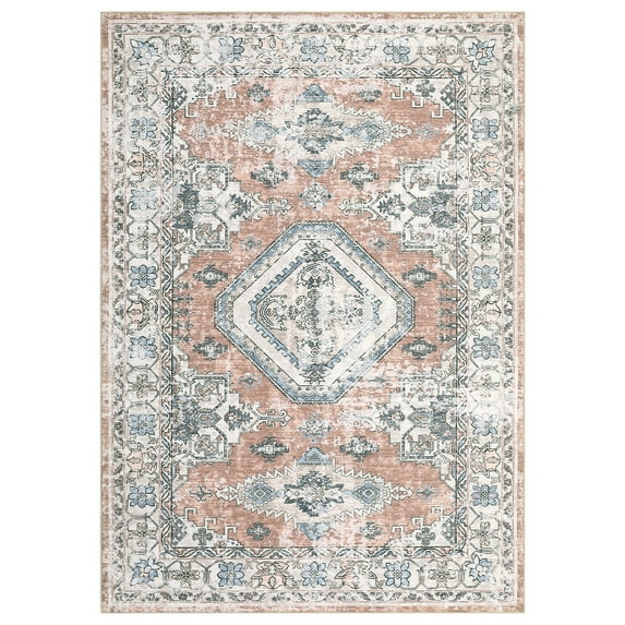 Aoile Washable Area Rugs 6'x9',Vintage Distressed Rugs wtih Non Slip for Home Decor Office,Pink