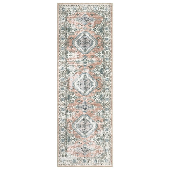 Aoile Washable Runner Rug 2'x6',Vintage Distressed Rugs wtih Non Slip for Laundry Hallway Entryway,Pink