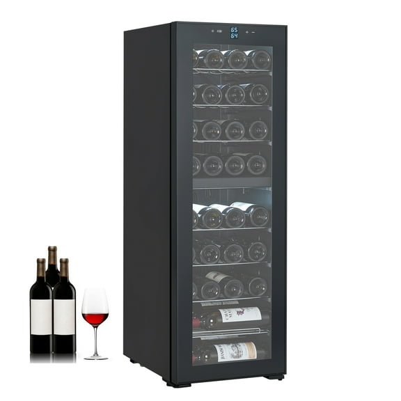 Aoile Wine Fridge Dual Zone, 39 Bottle Built-in/Freestanding Wine Cellar, Wine Cooler Refrigerator with Adjustable Shelves & Digital Temperature Display for Home, Kitchen, Black