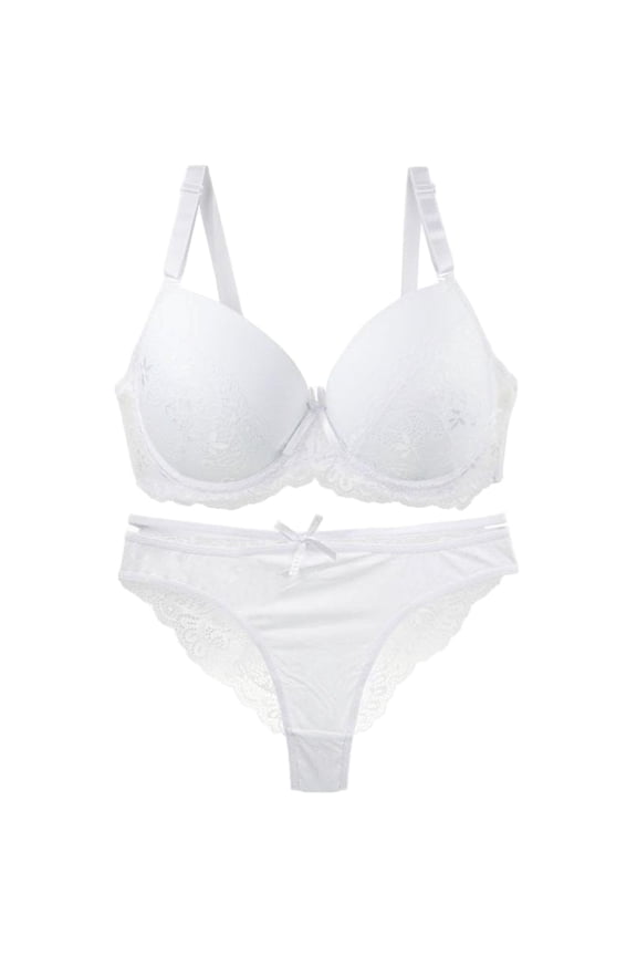 2 Pieces Underwear Outfit Workout Bra Stretchy Lace Bra and Panty Set Lace Underwear Sets Two Piece Sheer Bralette Wireless Plus Size Bra Two Piece Bralette White
