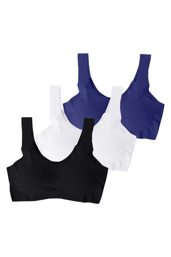 3pcs Ice Sports Bra Ice Silk Comfort Bra Windy Bra Breathable Cool Bra for Women Blue