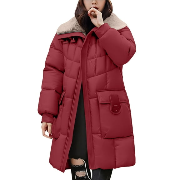 Aoiroe Casual Outerwear Lined Rain Jacket Women Waterproof Womens Long Coat Women'S Down Jackets & Parkas Puffer Jacket Plus Size Coat Down Jacket Red 3XL
