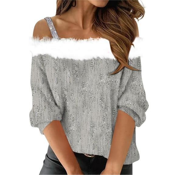 Aoiroe Christmas Off Shoulder Tops,Fall Fashion Must Haves,Holiday Skirts For Women 2025,Cardigans For Women Trendy,Fall Long Sleeve Tops For Women,Fashion Clothing,Plus Size Christmas Outfit,Gray,S
