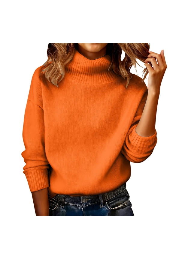 Aoiroe Crewneck Fall Sweatshirts for Women,Thermal Tops for Women Cold Weather Womens Clothing Long Sleeve Workout Tops Womens Thermal Underwear Autumn Knit Pullover Tops D-Orange 2XL