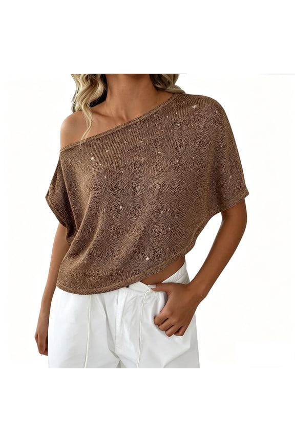 Crochet Pullover Tops for Women Fun Tops for Women Beach Sweater Hollow Out Tops for Women Loose Knit Summer Sweater Crochet Tunics and Pullovers Loose Knit Sweaters for Women Brown S