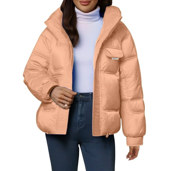 Aoiroe Fall Coats Fall Jackets For Women 2025 Warm Winter Coats For Women Womens Puffer Jacket With Hood Winter Clothing For Women Winter Coats For Women Womens Jacket Orange L