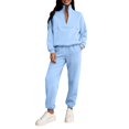 thumbnail image 1 of Aoiroe Fall Outfits For Women Outfits For Women Two Piece Sets For Women Casual Outfits For Women Womens Long Underwear Women'S Track Suits 2 Piece Quarter Zip Set Sky Blue L, 1 of 6