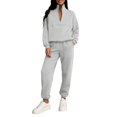 thumbnail image 1 of Aoiroe Fall Outfits For Women Outfits For Women Two Piece Sets For Women Casual Outfits For Women Womens Long Underwear Women'S Track Suits 2 Piece Quarter Zip Set White XL, 1 of 6