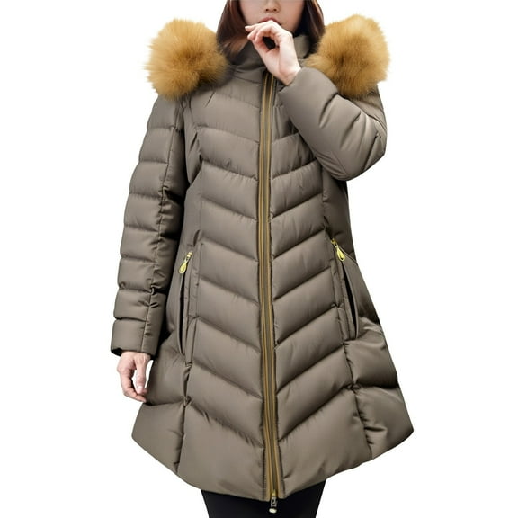 Aoiroe Heavy Winter Coats For Women Women'S Plus Size Winter Coats Long Puffer Jacket Womens Plus Size Coat Long Winter Coats For Women Oversized Casual Loose Solid Winter Coat Khaki 3XL