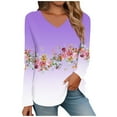 thumbnail image 1 of Aoiroe Holiday Party Tops For Women Tops For Women Trendy Comfort Colors Tshirt V Neck Tops For Women Fitted Long Sleeve Shirt Women Womens Fall Tops Fitted Long Sleeve Tops For Women Purple S, 1 of 5