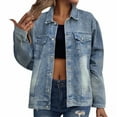 thumbnail image 1 of Aoiroe Jacket For Women Oversized Jean Jacket Denim Quilted Jacket Blue Jean Jackets For Women Summer Jackets For Women Jean Jacket Oversized Jean Shirts For Women Denim Blue S, 1 of 5