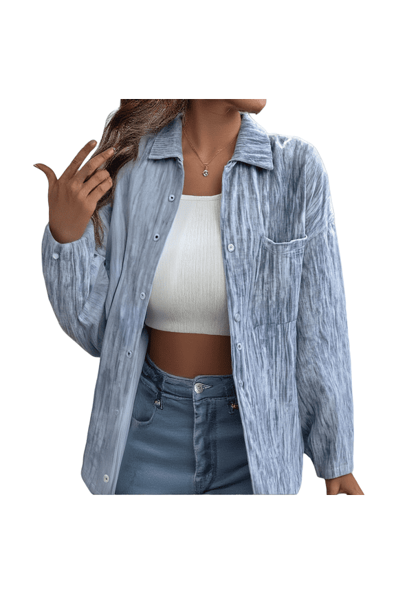 Jackets For Women Trendy Denim Shacket Women Womens Denim Jacket Long Denim Jacket Women Blue Jean Jackets For Women Knit Denim Jacket Denim Shacket For Women 2025 Light blue M