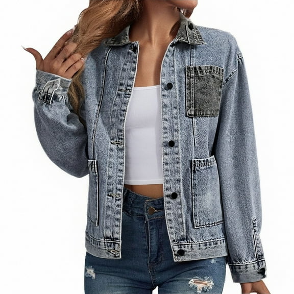 Aoiroe Jean Shirts For Women Denim Jean Outfits For Women Light Jean Jacket For Women Light Weight Jackets Womens Plus Size Denim Jacket Distressed Denim Jacket Jean Jacket Gray M
