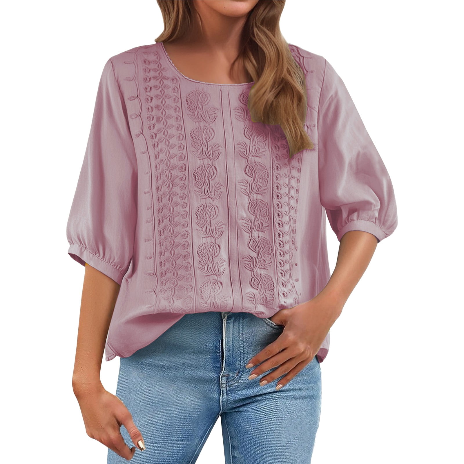 Aoiroe Linen Tops for Women,Office Work Tops Casual Crew Neck Tops ...