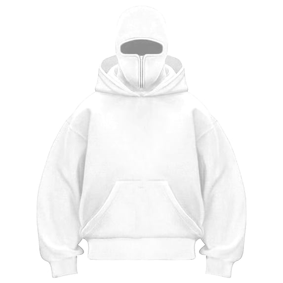 Aoiroe Men’s Long Sleeve Fishing Shirt with Face Gaiter Hoodie,Men’s Long Sleeve Fishing Shirt with Face Gaiter Hoodie,Casual Pullover Fall Winter,Cowl Neck Sweatshirts White M