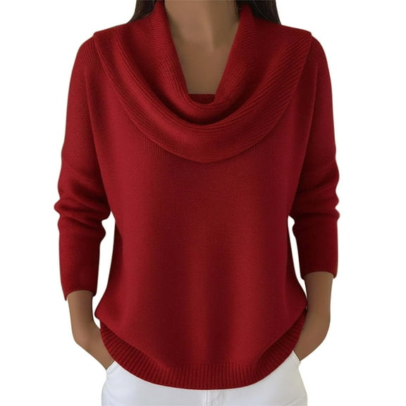 Aoiroe Professional Tops For Women,Women'S Clothing,Shirts Ruched Top,Cowl Neck Blouses For Women,Casual Outfits,Loose Pullover Sweater,Long Sleeve Tops For Women,Red,M