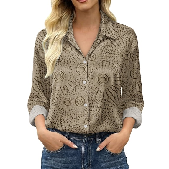 Aoiroe Satin Shirts for Women,Womens Long Sleeve Fitted Tops Casual Collared Office Work Shirt Loose Fit Work Blouses Western Shirts for Women Satin Silk Blouse Khaki 4XL