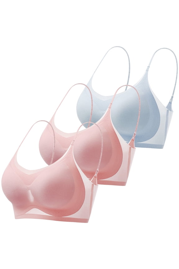 Seamless Ultra Thin Summer Ultra-Thin Plus Size Ice Silk Comfort Bra Non-Marking Net Yarn Breathable Bra Everyday Bra Women's Seamless Sleep Bra 3pc Multicolor