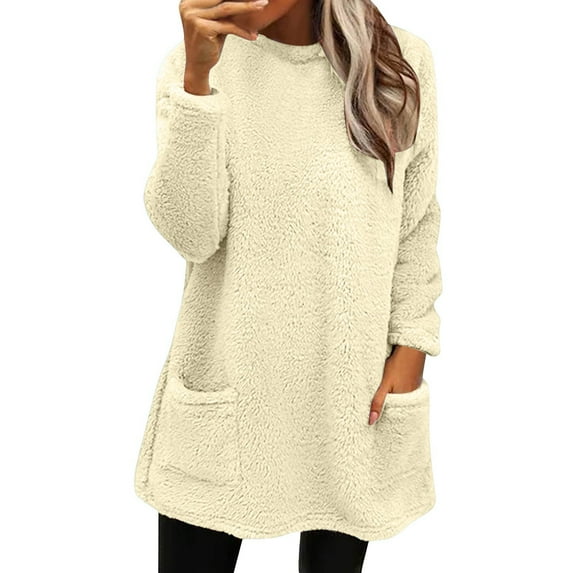 Aoiroe Sherpa Jacket Women Plus Size Coat Long Sleeve Warm Loose Coat Women Coat Dress Coats For Women Womens Coats And Jackets Fur Coats For Women Fur Jacket Fuzzy Pullover Women Beige 3XL