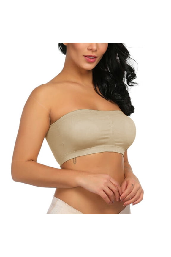Strapless Bra for Women Lace Tube Top Seamless Strapless Bra Women's Bandeau Bra Non-padded Crop Tops Padded Wireless Bras for Women Bra Without Straps Plus Size Tube Tops Brown